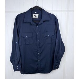 Coevals Club Men's Western Pearl Snap Medium Dress Shirt Wear Dark Blue